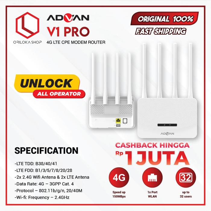 Gambar Advan V1 Pro Modem Wireless CPE 4G LTE Unlock All Operator - Free Antena Wi fi - Wifi Router 150 Mbps - Garansi Resmi - V1 PRO dari Oriloka Shop undefined Tokopedia
