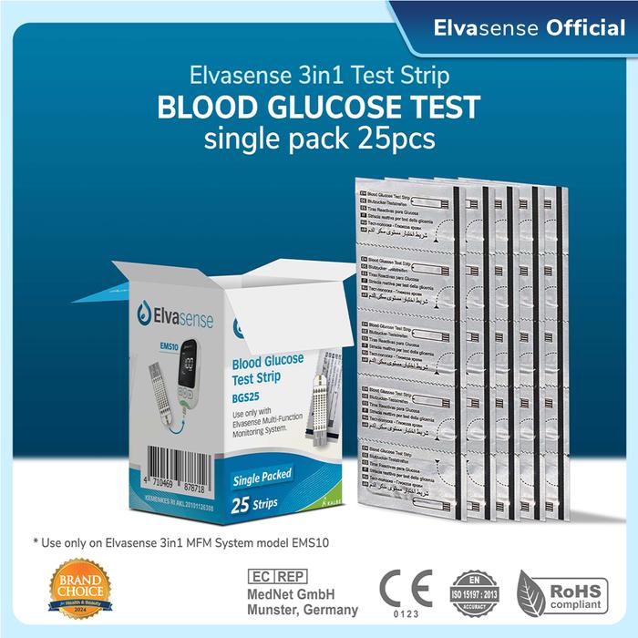 Gambar Strip Alat Cek 3in1 Elvasense (Gula Darah/Kolesterol/Asam Urat), Dikemas Satuan Kualitas Enzim Lebih Higienis dan Terjaga. - GLU isi 25pcs dari Elvasense undefined Tokopedia