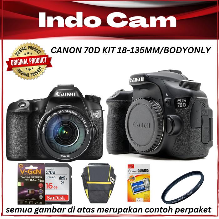 CAMERA CANON EOS 70D KIT 18-135MM CANON 70D BODYONLY BODYONLY, PAKET  16GB di Indocam Tokopedia