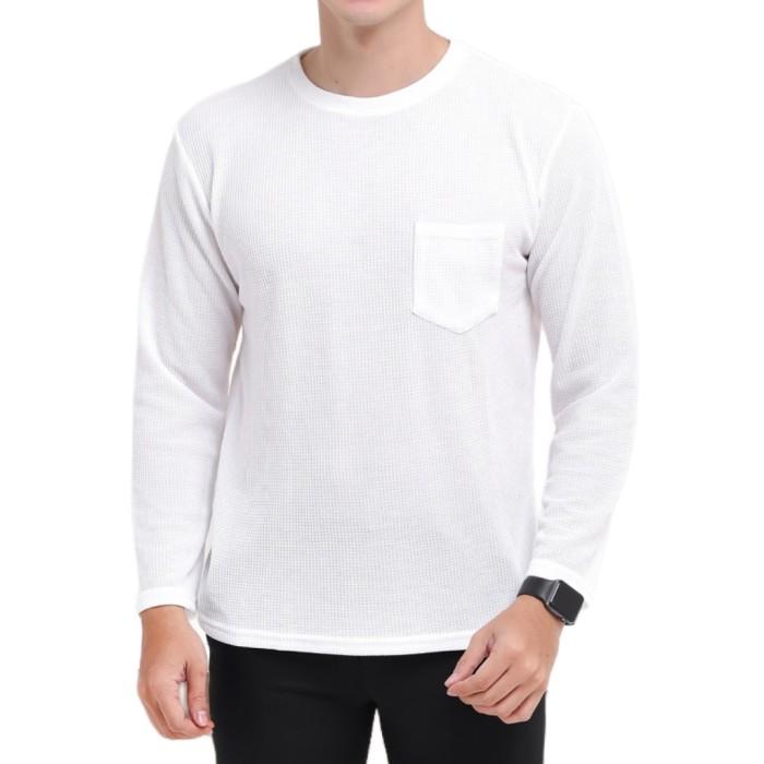 Gambar Kaos Waffle Pria Panjang Polos Saku Navy - Putih, XXL dari dmcollectionstore undefined Tokopedia