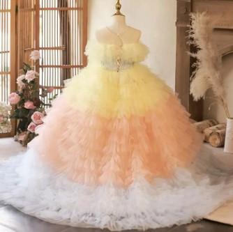 Jual Elegant Colorful Girl Dress Tiered Princess Kids Long Wedding