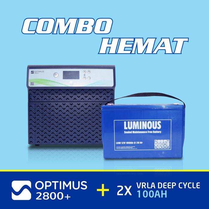 Gambar Combo LUMINOUS inverter optimus 2800+ dan Baterai VRLA / Tubular / Tubular Gel - +VRLA 100AH dari LUMINOUS INDONESIA undefined Tokopedia