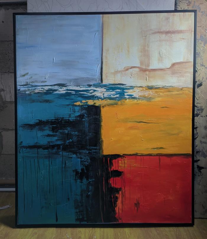 Gambar Lukisan modern minimalis ukuran jumbo 120cm x 100cm abstrak painting sudah siap pajang hiasan dinding ruang tamu / kamar tidur /kantor / cocok di semua dinding - w1, Rangka kayu dari AB1 ONE GALERI undefined Tokopedia