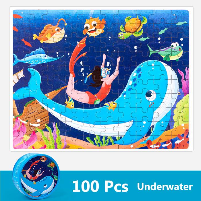 Gambar 100 Pcs Jigsaw Puzzle | Puzzel Kayu Kotak Tube 100pcs Hewan Dinosaurus Kendaraan Mainan Edukasi Anak - Underwater dari Chizu Corner undefined Tokopedia