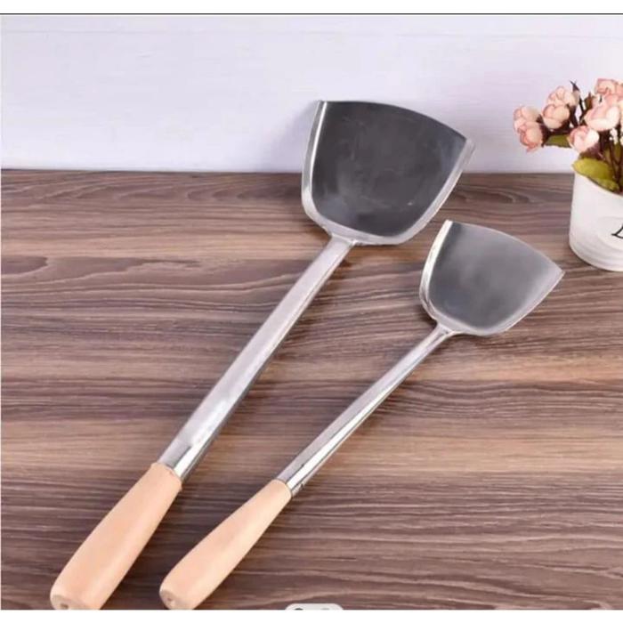 Gambar Sodet Sutil Stainless Besar Katel Kuali Wok Wajan Kuat Kokoh Masak - Sodet Kayu no.2 dari Homestar undefined Tokopedia