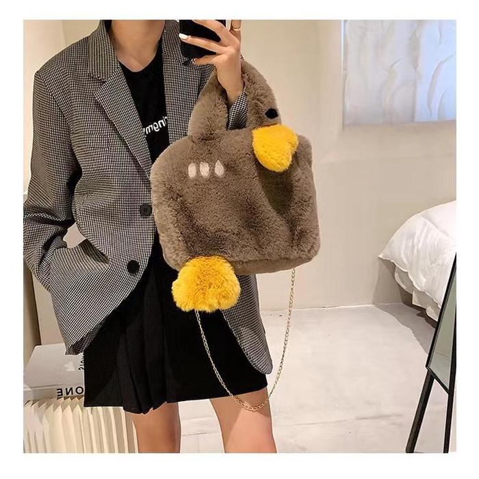 Gambar （COD)Tas Selempang sling bag Tas Tangan Fashion Motif Kartun Karakter Hewan Anak & Dewasa Bebek - Cokelat dari SUSAS GRAER undefined Tokopedia