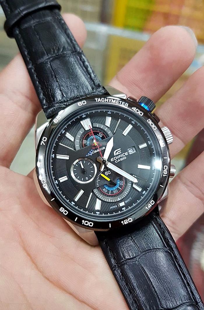 Jam Tangan Pria Casio Edifice Efr-520 Redbull Racing Chronograph Silver  Black Leather