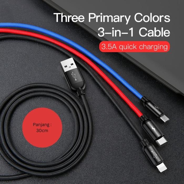 Gambar Baseus 3 in 1 Kabel Micro USB + Type C + Lightning 3A 1.2 Meter - 30 CM dari Ciptawarna2000 Home Living undefined Tokopedia