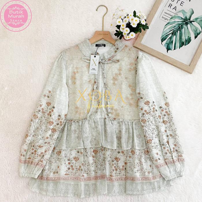Gambar Xoba Fashion 3540 Atasan Wanita Ld 102 cm Blus Layer Ceruti Mix Tile Brukat Motif Baju Panjang BL1575456 - MOTIF3 SOFTMINT dari XOBA FASHION undefined Tokopedia