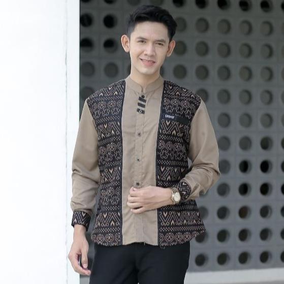 Gambar Baju Koko Motif Batik Koko Motif Batik Jarilist Koko Kombinasi Batik - Cokelat, M dari farin busana official undefined Tokopedia