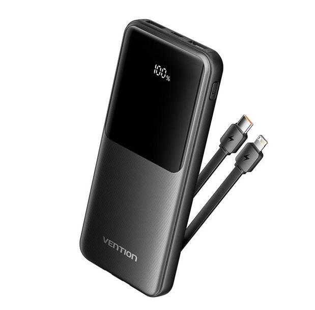 Gambar Vention Powerbank (Micro-USB+USB-C+USB-A+USB-A) with Built-in USB-C & Lightning Cables 22.5W LED Display 10000mAh - FHO - Black dari ST-Toms.co Kota Administrasi Jakarta Utara Tokopedia
