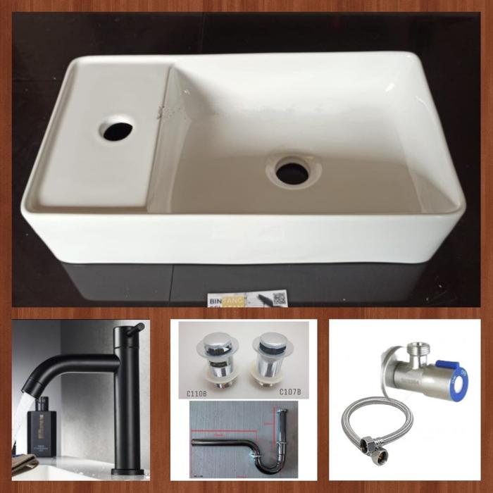 Gambar WASTAFEL WIKEA K302 / WASTAFEL KOTAK LAVATORY UK 46x26cm - KRAN HITAM, KARGO (KAYU) dari Diva kunci dan sanitary undefined Tokopedia