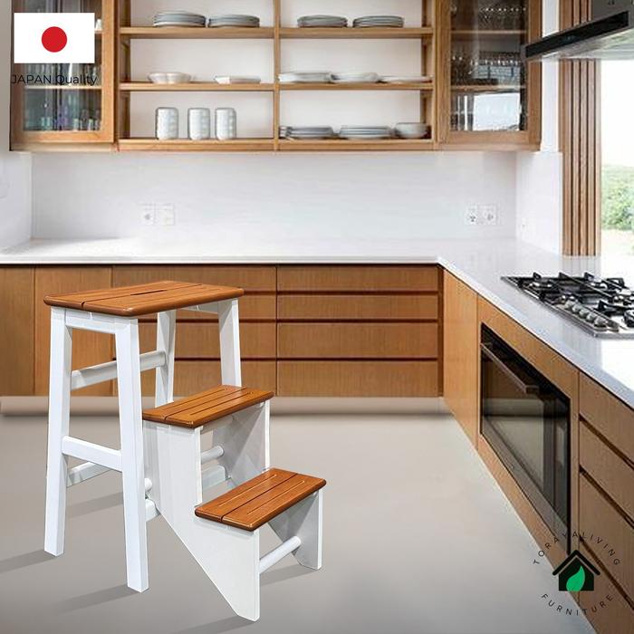 Gambar Toraya Tangga Lipat Kayu/Tangga Lipat Estetik/ Bangku Lipat/ Folding Step Stool SCH-60 White Natural - Putih Natural dari TorayaLiving undefined Tokopedia
