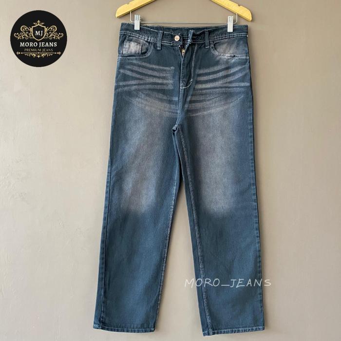 Gambar celana panjang jeans washed loose fit pria celana jeans jins panjang standart reguler loose fit pria gombrang komprang - abu tua wisker, 34 dari MORO JEANS undefined Tokopedia