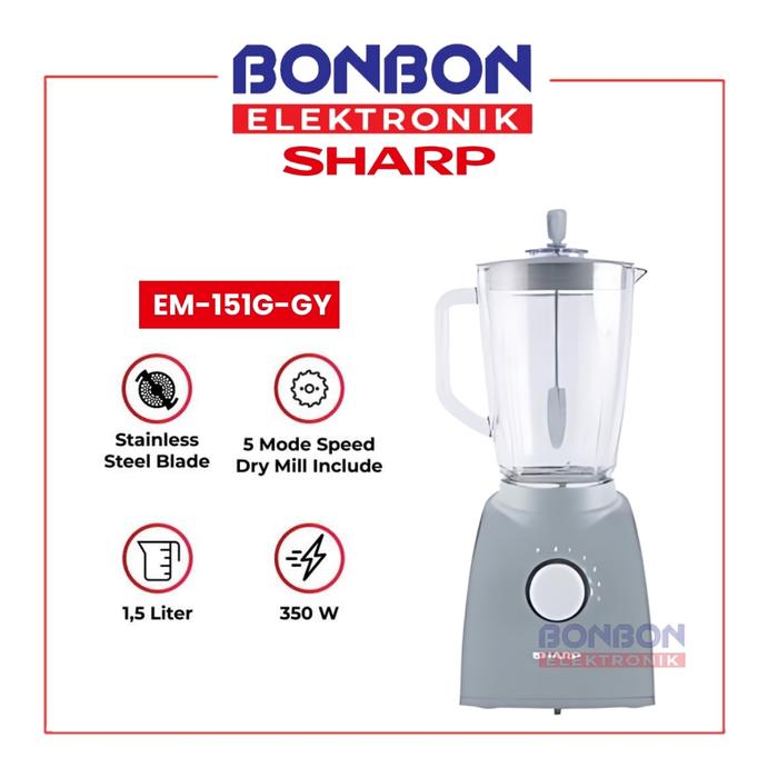 Gambar SHARP Blender EM-151G-GY / EM 151G GY / EM151G Grey Low Watt with Glass Jar dari Bonbon Elektronik_NEW undefined Tokopedia