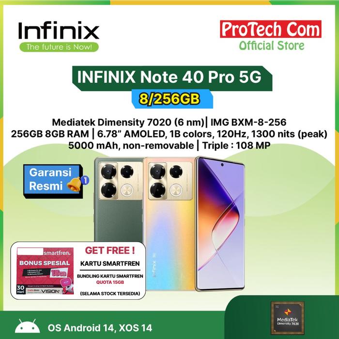 Gambar INFINIX Note 40 Pro 5G 8/256 GB 6.78" AMOLED Garansi Resmi Infinix Indonesia 1 Tahun - Vintage Green , NORMAL dari ProTech Com undefined Tokopedia