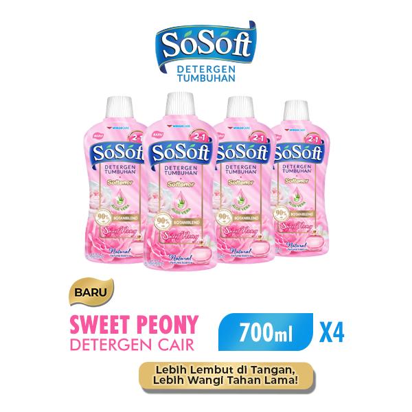 Gambar SoSoft Detergen Cair Sweet Peony Botol 700ml x 4 pcs dari Wings Indonesia undefined Tokopedia