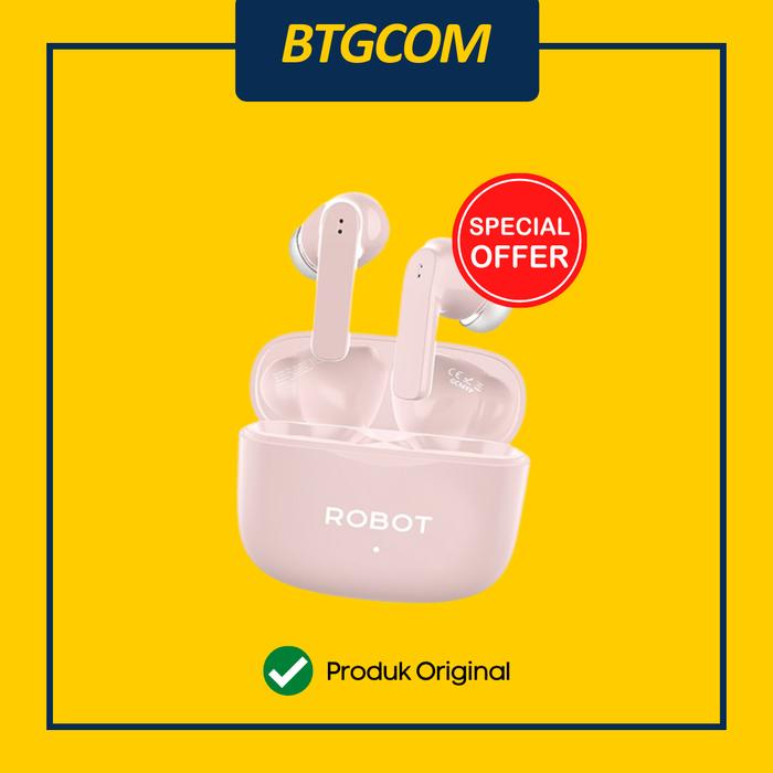 Gambar TWS ROBOT T70E ANC WIRELESS EARPHONE AIRBUDS SUPER DEEP BASS - Merah Muda dari btgcom undefined Tokopedia