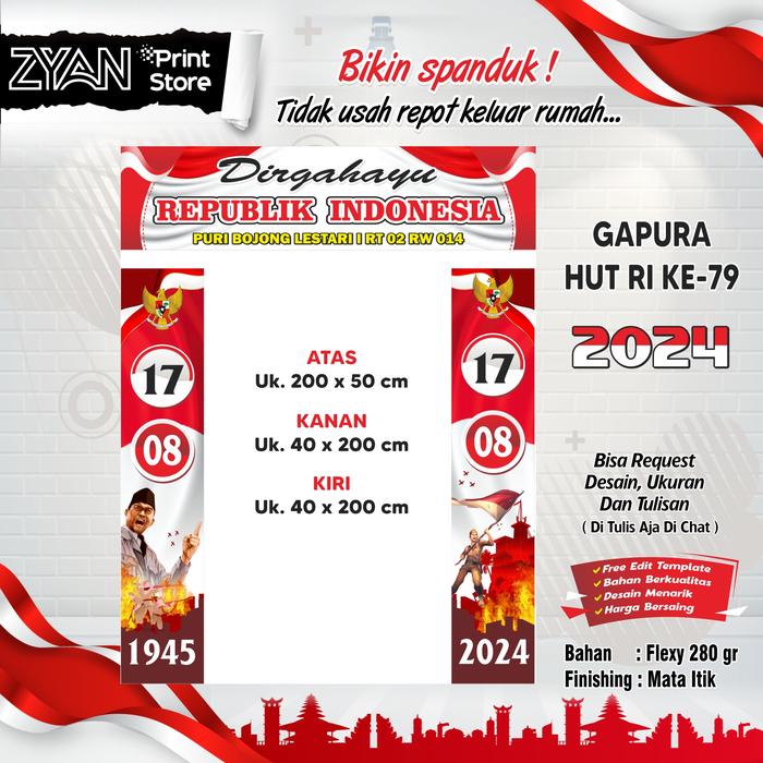 Gambar SPANDUK GAPURA HUT RI KE 79 - 550x40, 40x450  dari ZYAN PRINTSTORE undefined 5 Tokopedia