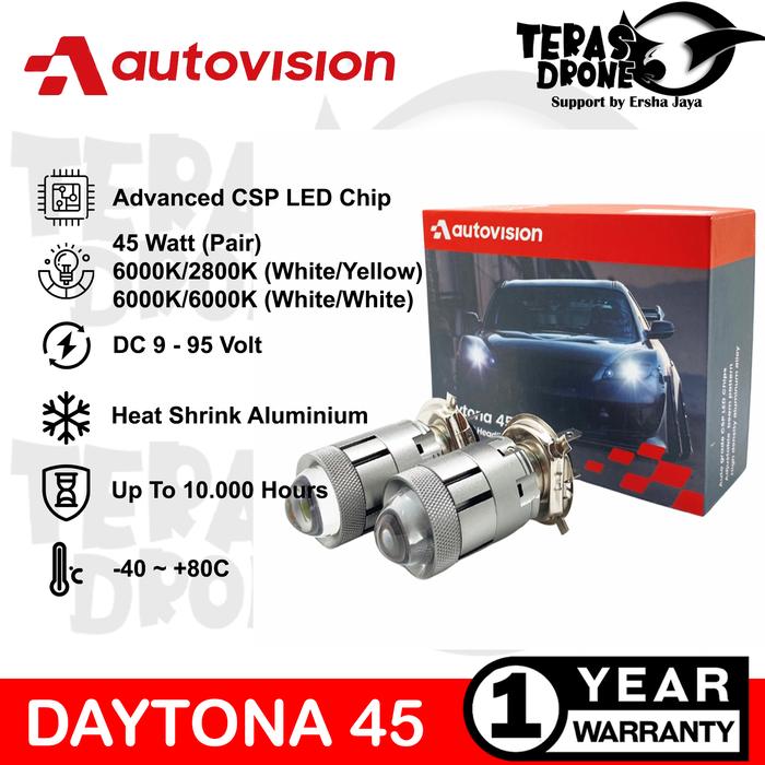Gambar Lampu Mini Projector LED H4 AUTOVISION DAYTONA 45 Watt - Daytona 45Watt, Putih/Putih dari Teras Drone Autovision undefined Tokopedia