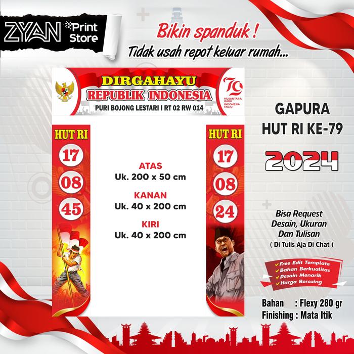 Gambar SPANDUK GAPURA HUT RI KE 79 - 550x40, 40x450  dari ZYAN PRINTSTORE undefined 4 Tokopedia