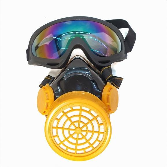 Gambar PAKET KACAMATA GOOGLE DAN MASKER RESPIRATOR SINGLE NP305 - KUNING, LENSA HITAM dari yonga88 undefined Tokopedia