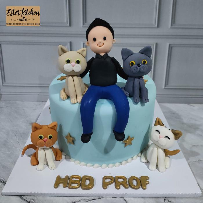 Gambar Kue Ultah Kucing birthday cake custom cat - diameter 16cm dari Ester Kitchen Cake undefined Tokopedia