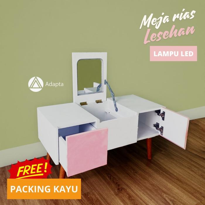 Gambar Meja Rias Lesehan Minimalis  – Meja Rias Cermin Dengan Lampu LED - MERI-E16 dari adapta.id undefined Tokopedia