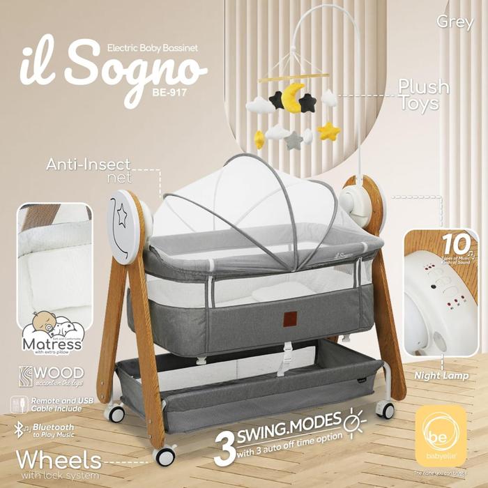 Gambar Babyelle IL Sogno 3in1 Deluxe Wooden Baby Bed BE 917 - Grey dari Babyelle Indonesia Kota Administrasi Jakarta Barat Tokopedia
