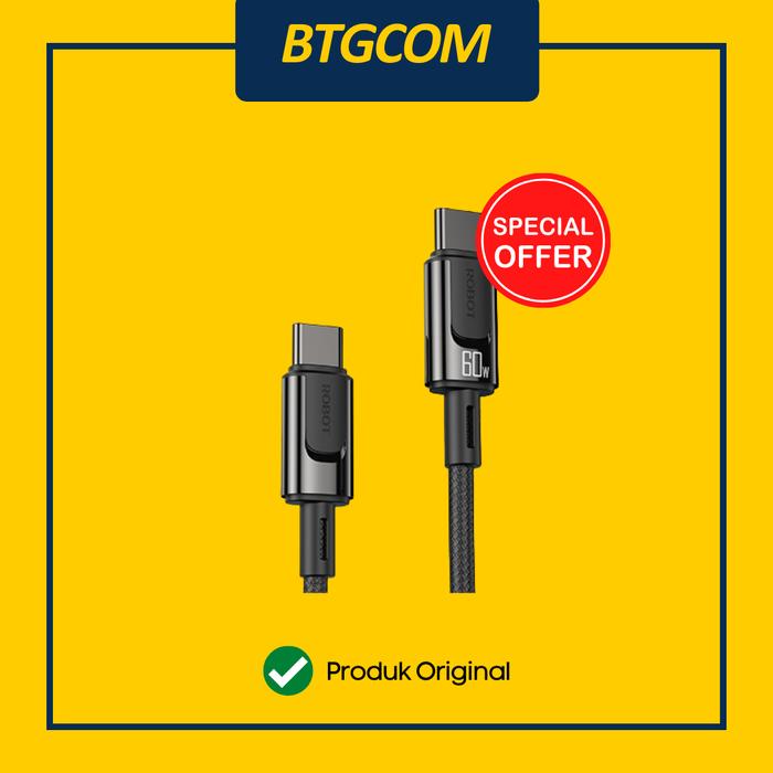 Gambar KABEL DATA USB TYPE-C TO TYPE-C ROBOT RZCC100 60W FAST CHARGING ORIGINAL CABLE dari btgcom undefined Tokopedia