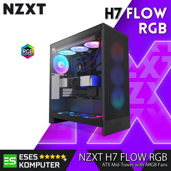 Gambar Case NZXT H7 FLOW RGB Black / White ATX Mid-Tower Airflow Case with ARGB Fans - Black dari ESES Komputer undefined Tokopedia