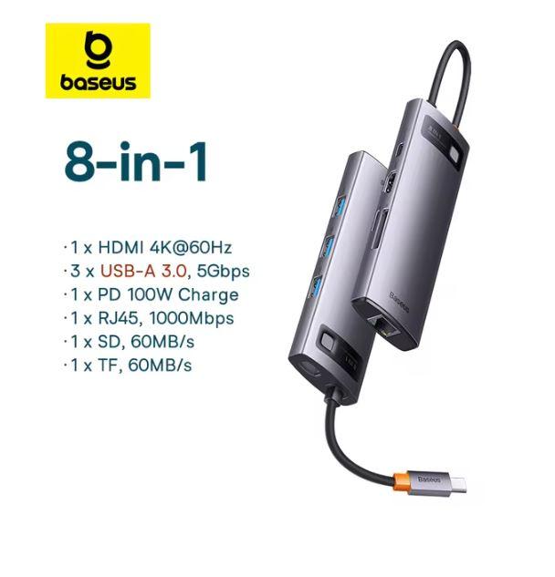 Gambar BASEUS 8 IN 1 METAL HUB USB C MULTIFUNCTIONAL HDMI RJ45 CARD FOR MAC - a74a - 4K @30Hz dari D&D-oLshop undefined Tokopedia