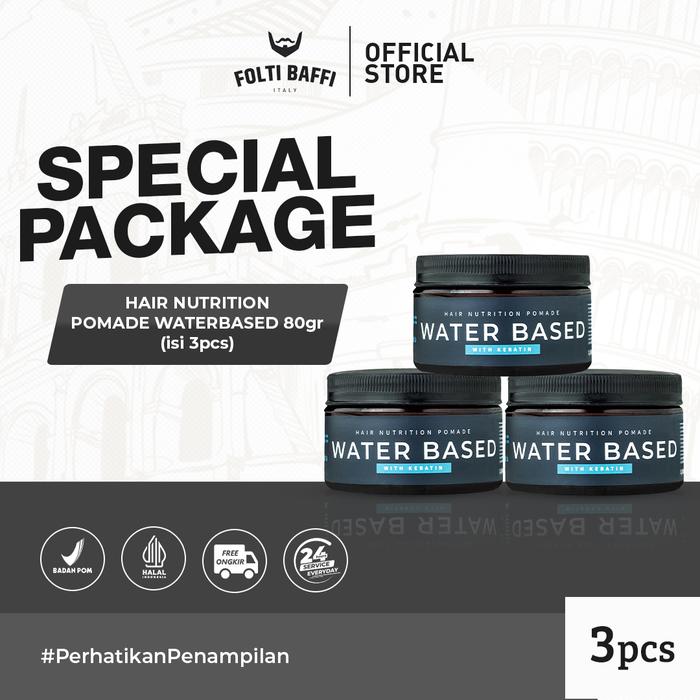 Gambar Folti Baffi Pomade Rambut Pria Water Based 80 gr 3 pcs – Hasil Akhir Basah – tidak lengket dan mudah Dicuci dari Folti Baffi Official undefined Tokopedia