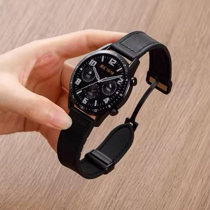 Gambar STRAP TALI JAM SAMSUNG GALAXY WATCH 7 40MM 44MM MODEL MAGNETIC LEATHER - FULL BLACK dari Jktmanshop undefined Tokopedia