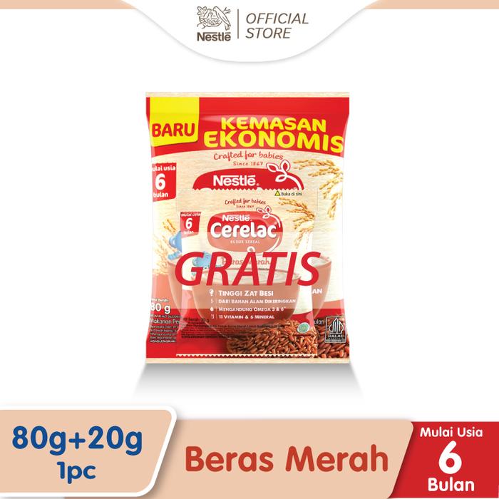 Gambar CERELAC Bubur Bayi Rasa Beras Merah 80g + Gratis Sachet 20g x5pcs dari Nestle Indonesia undefined Tokopedia