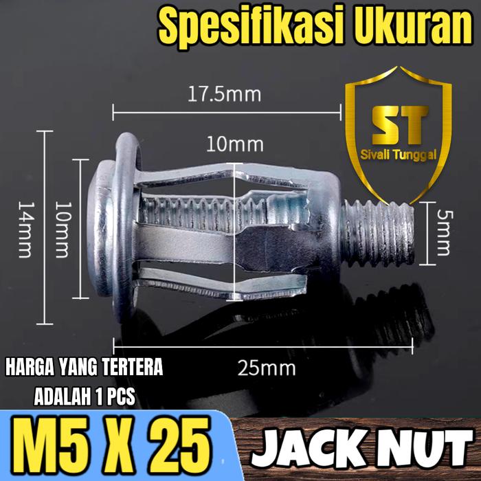 Gambar JACK NUT METAL - RIVET NUT PLAT METAL MUR BAUT SEKRUP FISHER M4 M5 M6 M8 SKRUP FISER (1 PCS) - M5x25 dari SIVALI TUNGGAL undefined Tokopedia