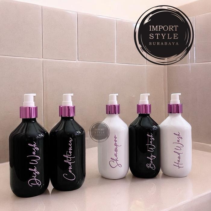 Gambar BOTOL 300ML HITAM PUTIH LABEL travel LILAC . aesthetic bottle refill tempat sabun dispenser estetik - HITAM TREATMENT, DISH WASH dari Import style surabaya undefined Tokopedia
