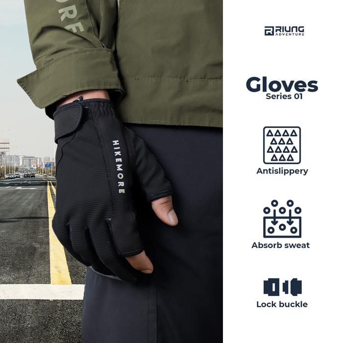 Gambar Sarung Tangan 01 Glove Motor Pria Hikemore Original Terbaru - HM Black, M dari Riung Adventure undefined Tokopedia