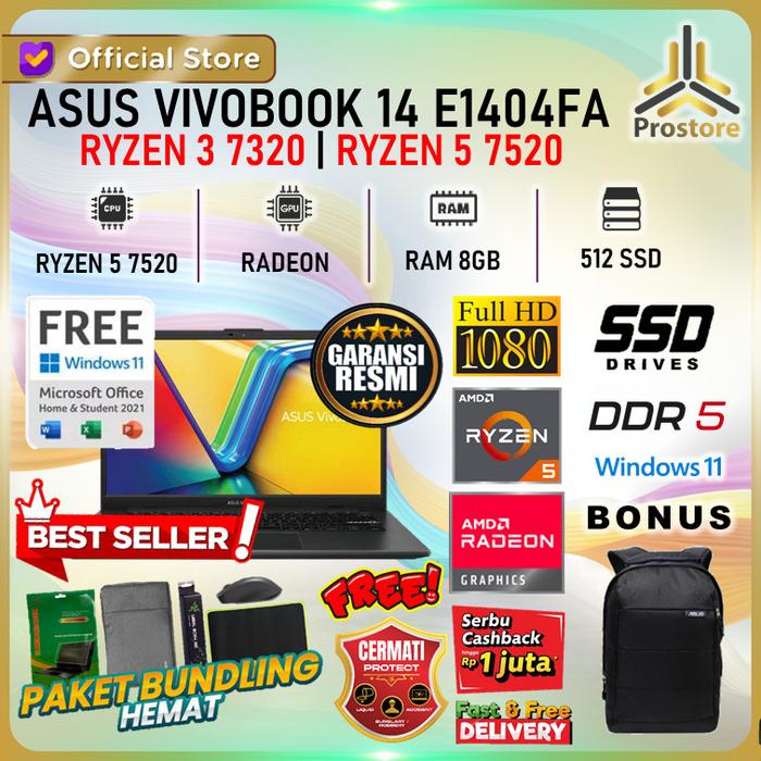 Gambar ASUS VIVOBOOK 14 M1405YA RYZEN 5 7430 RYZEN 7 7730 16GB 512GB W11+OHS - R5 7520 - 16GB, LAPTOP dari ProStoreComputer undefined Tokopedia