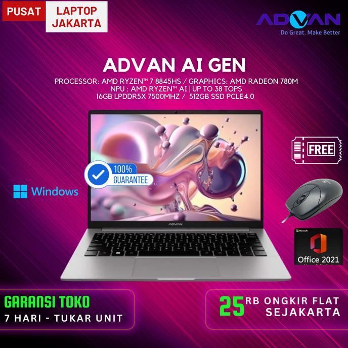 Gambar Advan Laptop AI Gen AMD Ryzen 7 8845HS 16GB 512GB Windows 11 - Ai Gen, Non Bundle dari ElektronikSukses ID undefined Tokopedia