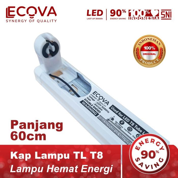 Gambar Kap Rumah Lampu LED Tube TL T8 ECOVA - 60 CM dari Gudang Listrik Palembang undefined Tokopedia