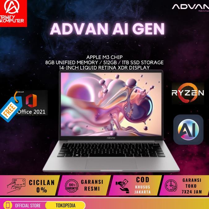 Gambar Advan Laptop AI Gen AMD Ryzen 7 8845HS 16GB 512GB Windows 11 - Ai Gen, Non Bundle dari ElektronikCeria ID undefined Tokopedia