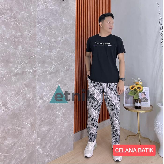 Gambar Celana batik panjang pria wanita dewasa model pinggang elastis kolor boim pakaian santai tidur salin aktifitas harian bahan katun prima - Hitam, L dari PabrikSandang undefined Tokopedia