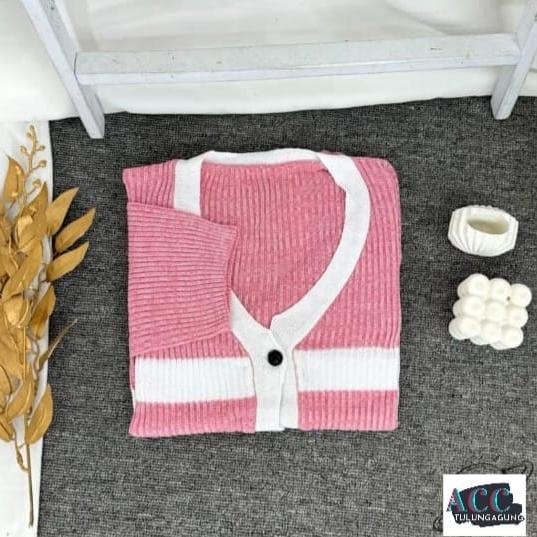 Gambar ATASAN RAJUT CARDIGAN RAJUT OUTER RAJUT KOREAN STYLE MURAH - PINK KOMB PUTIH dari ACC TULUNGAGUNG undefined Tokopedia