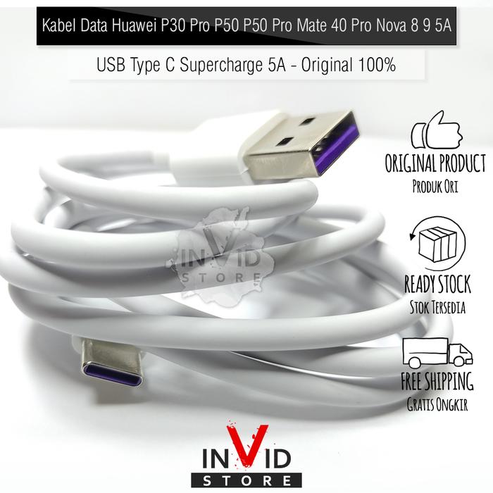 Gambar Kabel Cable Data Huawei nova 5T P30 P30 Pro P20 Pro Lite Mate 20 10 Pro P10 Plus Lite Supercharge 5A USB Type C Original 100% dari Invid Store undefined Tokopedia
