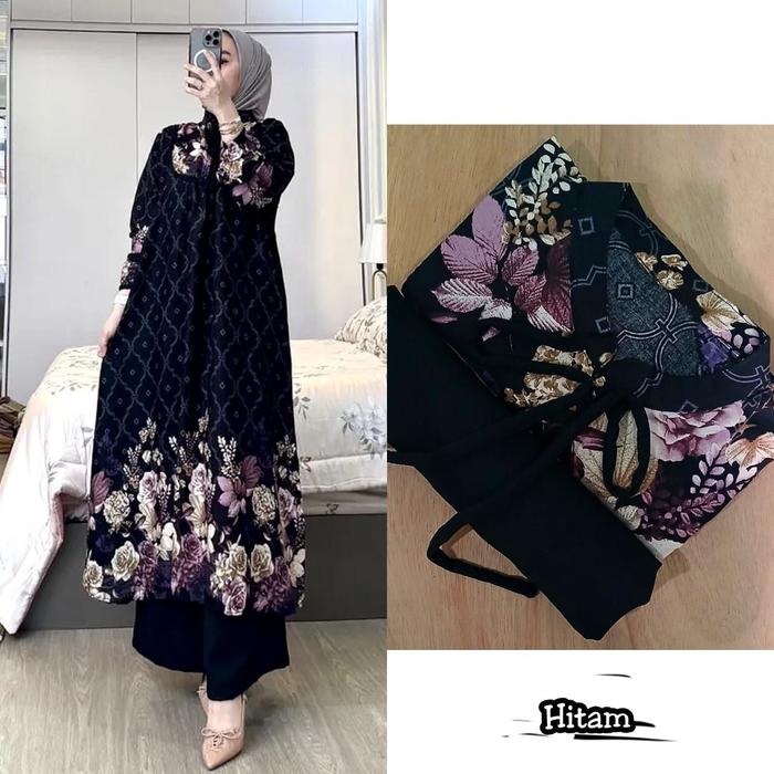 Gambar Set Long Tunik Wanita Tunik Rayon Premium - Hitam dari NisaCollection1 undefined Tokopedia