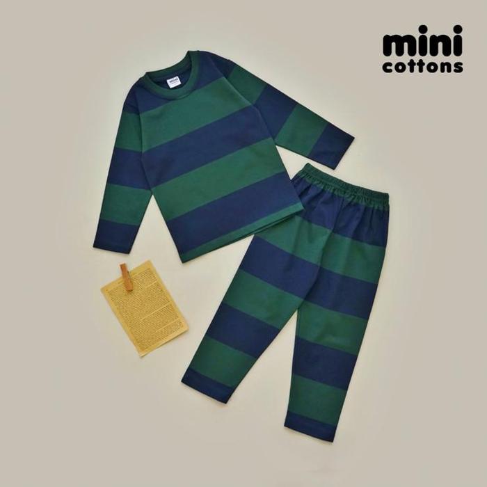 Gambar MINI COTTONS Piyama Anak Salur Jumbo Setelan Baju Tidur Anak Stripe - Green Navy, 1-2 Tahun dari Minicottons Indonesia undefined Tokopedia