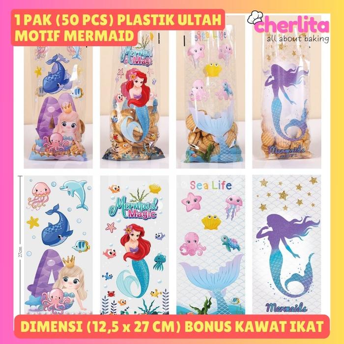 Gambar 50 PCS Plastik Cookies Snack Ulang Tahun Packaging Kue Kering Hampers - Mermaid dari Cherlita undefined Tokopedia