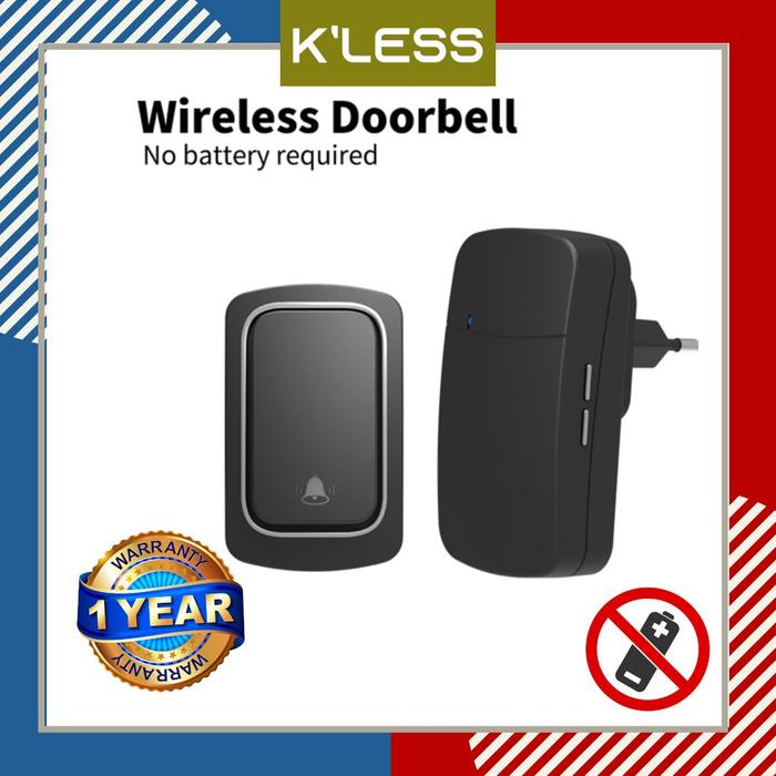 Gambar Bel Rumah Wireless Door Bell Waterproof 1 Receiver Kinetic Power Tanpa baterai - Hitam dari K'Less undefined Tokopedia
