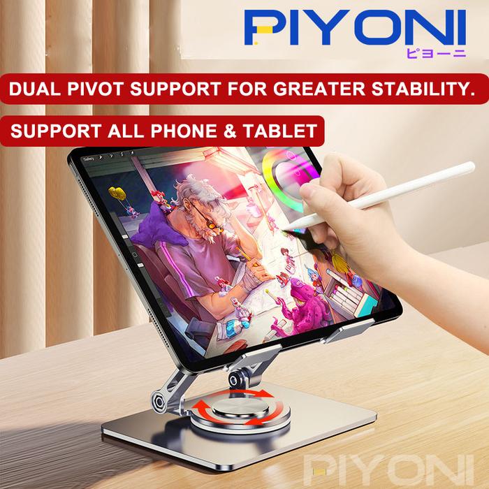 Gambar Piyoni Aluminium Tablet Stand,Swivel Tablet Stand with 360 Rotating Base, Adjustable Tablet Holder for Drawing - Tablet Stand dari Piyoni undefined Tokopedia